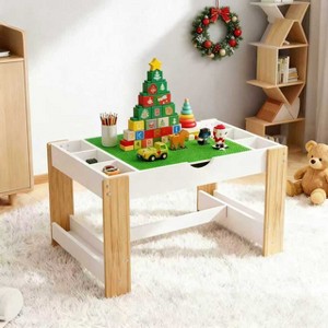 LOVSON Kids 2 in 1 Play Table with 7 Storage Compartments,Compatible with LEGO Building Block,Modern Activity Learning Table Game Furniture-White - 1 of 4