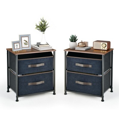 Tangkula 2PCS Nightstand End Side Table Dresser w/ 2 Pull-out Fabric Drawers for Bedroom