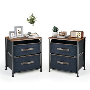 Tangkula 2PCS Nightstand End Side Table Dresser w/ 2 Pull-out Fabric Drawers for Bedroom - 1 of 4