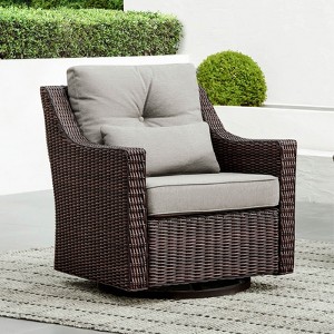 Spruce & Spring Outdoor Wicker Patio Outdoor Sofa Swivel Chair Coffee Table - 1 of 4