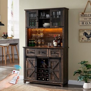 AMERLIFE Coffee Bar Cabinet with Sliding Barn Door, Farmhouse Kitchen Sideboard - 1 of 3