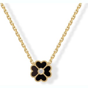 14K Gold Plated Clover Necklace for Women, Four Leaf Clover with Gemstone Accents - 1 of 4