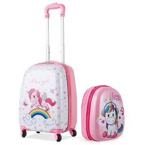 Costway 2 Pcs Kids Luggage Set 12” Backpack & 16” Kid Carry On Suitcase for Boys Girls Pink - 1 of 4