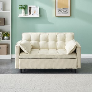 Kumasinova Velvet/Corduroy Couch with Pull-Out Bed,3 in 1 Convertible Loveseat with Backrest&2 Pillows,Sleeper Sofa Bed with Pockets for Living Room - 1 of 4