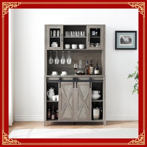 Garvee Black 70-Inch Farmhouse Bar Wine Cabinet with Sliding Barn Doors, Ample Storage Space, Wine & Glass Racks - Versatile Coffee - 1 of 4
