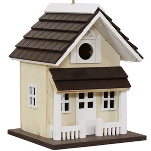 Sunnydaze 9.25" Cozy Home Wood Hanging Bird House with Solar Light Cream - 1 of 4