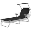 vidaXL Patio Lounge Chair Folding Sunlounger Outdoor Sunbed with Canopy Steel - Black - 2 of 4