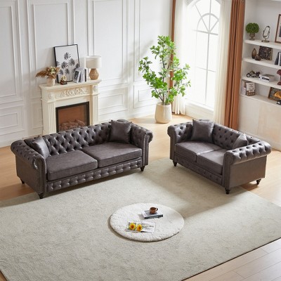 SKRAN Chesterfield Sofa with Rolled Arms 3 Seater with Button Design and for Apartment,Living Room