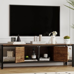 Sturdy Wooden Entertainment Center with 2 Closed & 2 Open Shelves, Adjustable Legs - 1 of 4