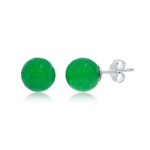 Bella Silver Sterling Silver, 8mm Round Jade Stud Earrings - Green - 1 of 2