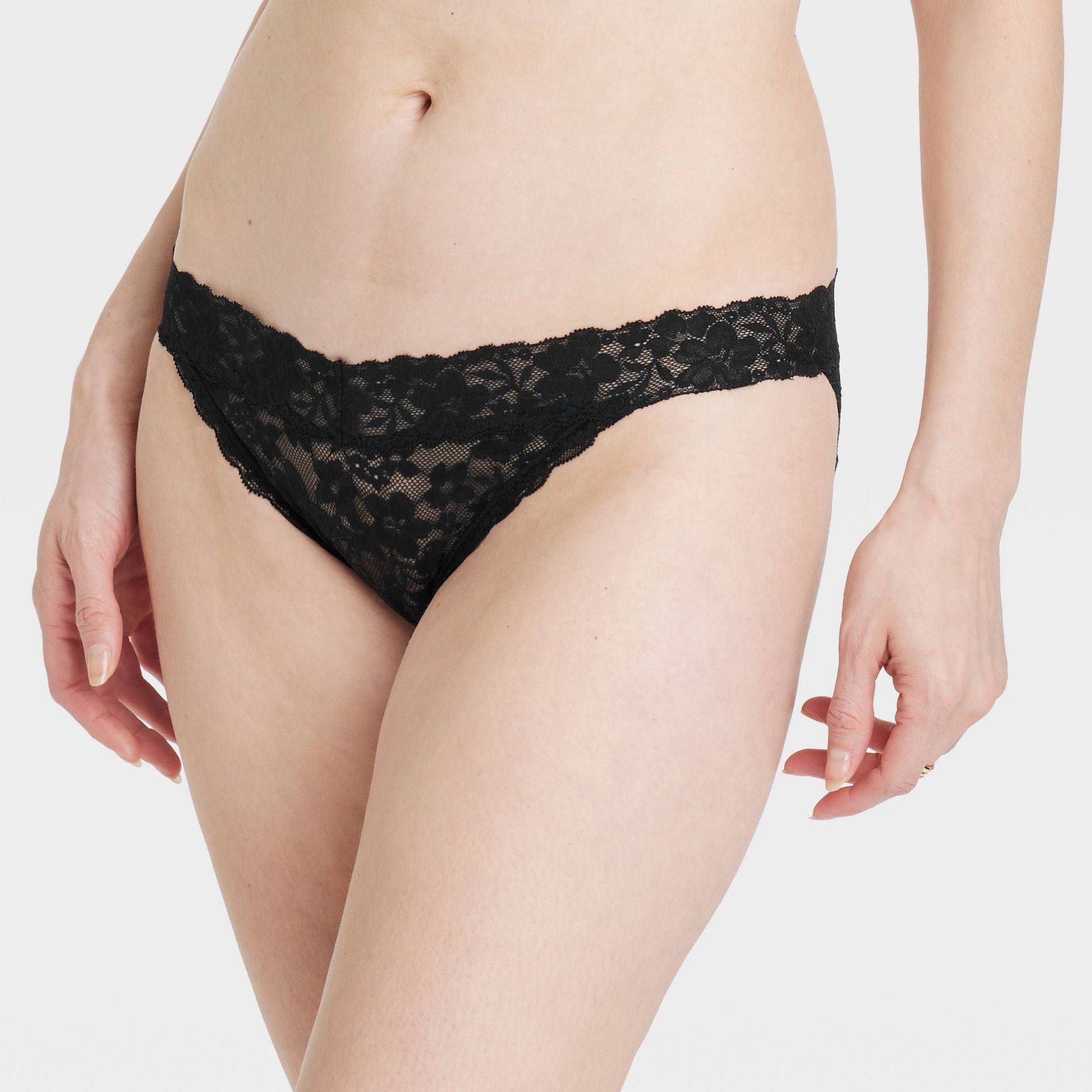 Women's Allover Lace Bikini Underwear - Auden™ Black M: Mid Rise, Pull-On, Cotton Gusset, Sheer, Lightweight Fabric