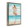 Stupell Industries Beach Woman Riding Pink Flamingo Floating Frame Canvas Art, Brown, 17" x 21" - 2 of 4