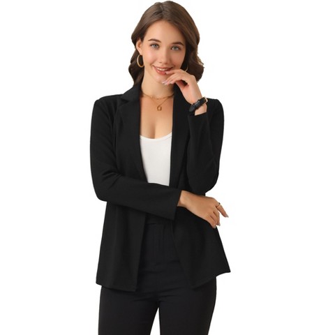 INSPIRE CHIC Women's Office Notched Lapel Long Sleeve Open Front Blazer Black Small