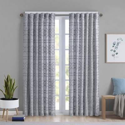 84"x50" Jemma Clipped Jacquard Light Filtering Window Curtain Gray