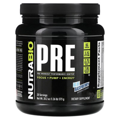 NutraBio Pre-Workout Performance Igniter, Blue Raspberry, 1.26 lb (573 g)