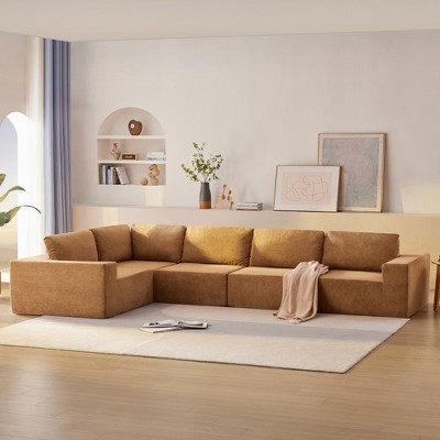 147" Oversized Modular L-Shaped Sectional Sofa, No Assembly Required, Terrycloth Upholstery 5-Piece Free Combination Couch