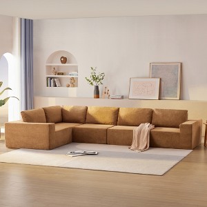 147" Oversized Modular L-Shaped Sectional Sofa, No Assembly Required, Terrycloth Upholstery 5-Piece Free Combination Couch - 1 of 4