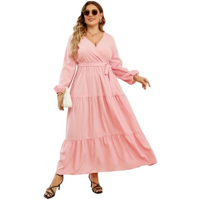 Plus Size Women's V Neck Long Sleeve Maxi Dress Floor Length Elegant Casual