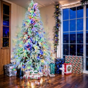 SKRAN 6FT Spruce Snow Flocked Christmas Tree, Artificial Hinged Christmas Tree,with 8 Flashing Modes & 790 Snow Branch Tips - 1 of 4