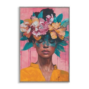 Stupell Industries Woman With Floral Headdress Black Framed Giclee Art - 1 of 4
