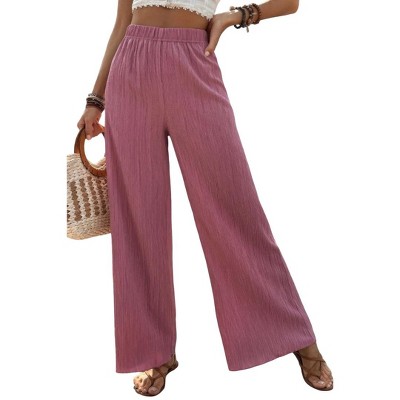 Slickblue Women's Mauve Wide Leg Palazzo Pants, Textured Poly-Spandex Fabric, Side Pockets, Relaxed Fit, Size S-XL