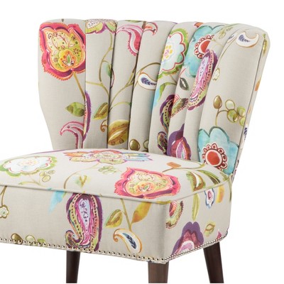 Floral Multicolor Channel Back Slipper Chair with Tapered Legs