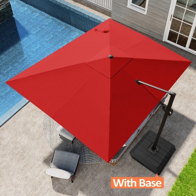 Pellebant 9x10.5FT Cantilever Umbrella Outdoor 360 Degree Rotation Offset Umbrella 6 Heights Adjustable with Base
