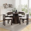 5 PCS Wooden Dining Table Set Dining Set with 4 Boucle Upholstered Dining Chairs&Rubber Wood Round Kitchen Table, Brown/Walnut -ModernLuxe - 2 of 4