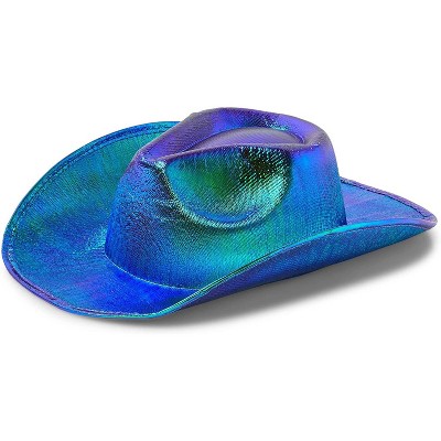 Zodaca Holographic Western Cowboy Hat for Women & Men, Party Supplies, Space Green, 14.5 x 11.5 x 5 in