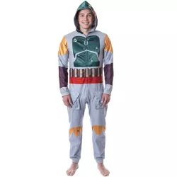 Star Wars Mens' Boba Fett Hooded Costume Union Suit One-Piece Pajama (S/M) Grey
