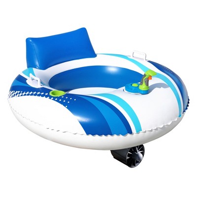 Banzai Motorized Battery Powered Inflatable Pool Cruiser Water Float with Backrest, Handles, and Built-In Cupholder for Teens/Adults