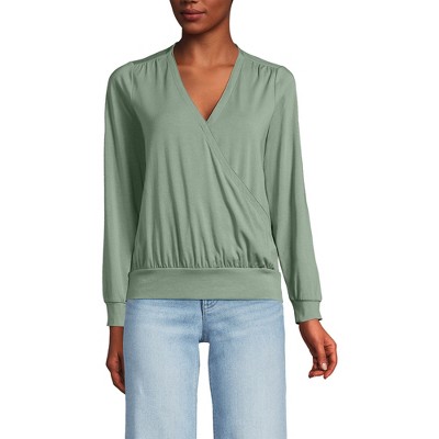 Lands' End Women's Long Sleeve Lightweight Jersey Surplice Blouse