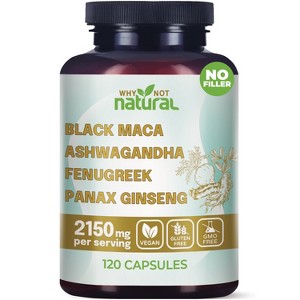 Why Not Natural 4-in-1 Organic Black Maca Root, Ashwagandha, Fenugreek, Panax Ginseng Capsules, Supplement for Men and Women - 1 of 4