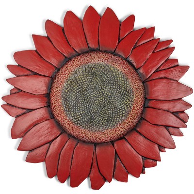 Nat & Jules Sunflower Shaped Dimensional Indoor Outdoor 12 inch Cast Resin Decorative Garden Stepping Stone, Patio, Walkway Sculpture Yard Art, Red