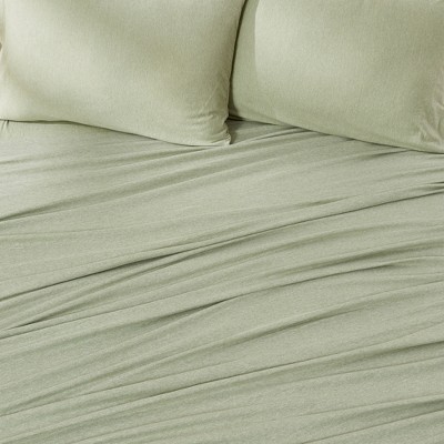 Heathered Eucalyptus Twin Cotton Blend Jersey Knit Sheet Set