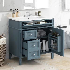 Vynxaria 30'' Bathroom Vanity with Top Sink, Modern Bathroom Storage Cabinet with 2 Drawers and a Tip-out Drawer - 1 of 4