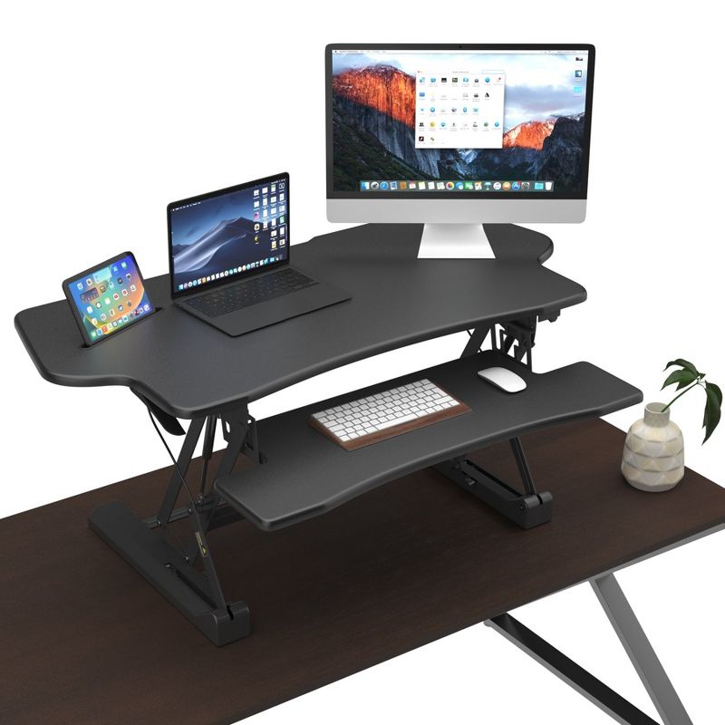 Mount-It! Height Adjustable Standing Desk Converter | 48 Wide Tabletop Sit Stand Desk Riser with Gas Spring | Stand Up Workstation Fits Dual Monitors, 1 of 11