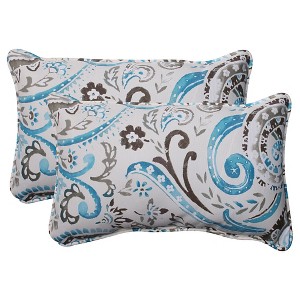 Outdoor 2-Piece Lumbar Toss Pillow Set - Gray/Turquoise Paisley, Blue