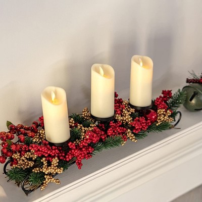 Winter Elegance 20" Iron Sleigh Candle Holder with Red and Gold Berries
