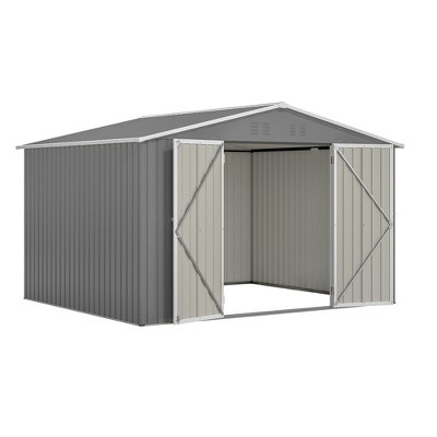 8' x 10' White Metal Outdoor Storage Shed with Lockable Doors