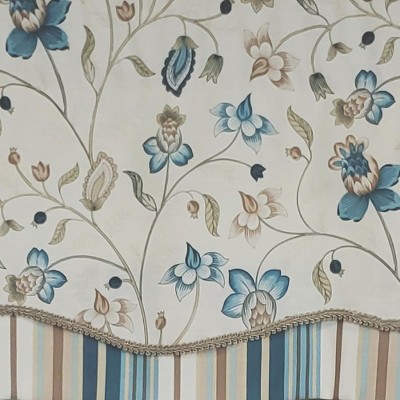 Sandra Glory Blue Floral and Stripe Cotton Valance