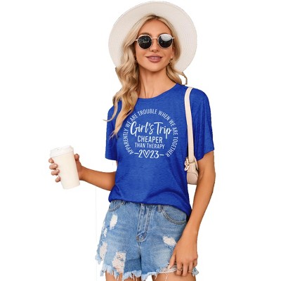 Women's Summer Short Sleeve T-Shirt Casual Round Neck Funny Letter Print Graphic Tee Shirts