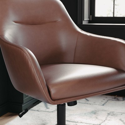 Saddle Brown Faux Leather Swivel Office Chair with Oil Rubbed Bronze Frame