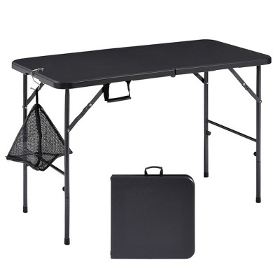 VECELO 4ft Plastic Folding Table with Hanging Bag Indoor Outdoor Heavy Duty Portable Table with Handle/Lock for Picnic Black