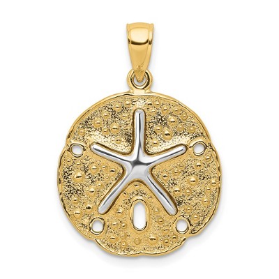 Black Bow Jewelry 14k Two Tone Gold 20mm Sand Dollar and Starfish Pendant