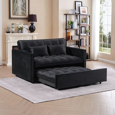 Resenkos 54 Inch Adjustable Backrest Sofa, Sofa Bed, Futon Sofa with Double Armrest and Pouch, Variable Bed for Living room, Bedroom, Gray