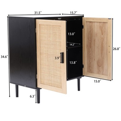 Black and Brown Wood 2-Door Freestanding Storage Cabinet