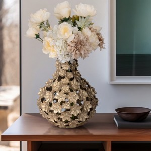 Flower Vase for Living Room Decor - Sleek Metal Vase with Intricate Sculpted Floral Pattern Ideal for Home and Office Decor - 1 of 4
