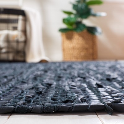 Handmade Black and Ivory Cowhide Leather Striped Area Rug, 5' x 8'