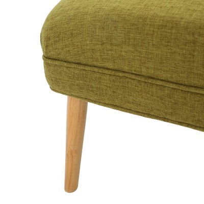 Green Cotton Blend Armless Settee with Wood Legs